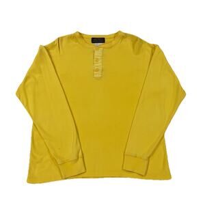 Vintage Eddie Bauer Yellow All Cotton Henley Long Sleeve Button Shirt Thermal XL